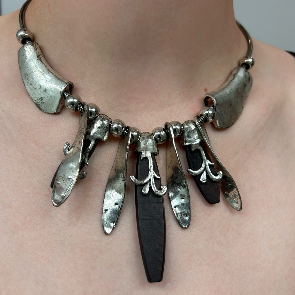 Statement Necklace, Heavy/Chunky, Metal and Black Pieces